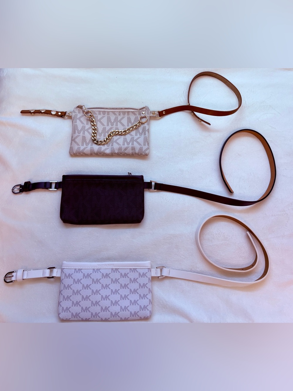 Set of 3 Michael Kors Fanny Packs White/Black/Cream SMALL EUC